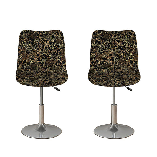 Black And Gold Lotus Pattern Print Bar Stool Covers