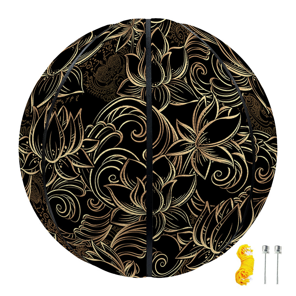Black And Gold Lotus Pattern Print Basketball