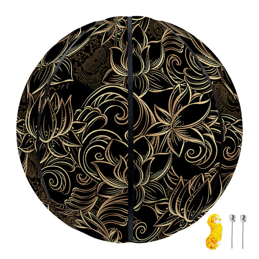 Black And Gold Lotus Pattern Print Basketball