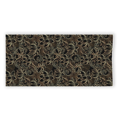 Black And Gold Lotus Pattern Print Beach Towel