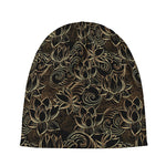 Black And Gold Lotus Pattern Print Beanie