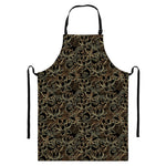 Black And Gold Lotus Pattern Print Bib Apron With Pocket