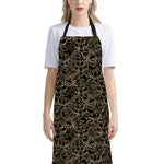 Black And Gold Lotus Pattern Print Bib Apron With Pocket