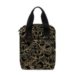 Black And Gold Lotus Pattern Print Bible Tote Bag