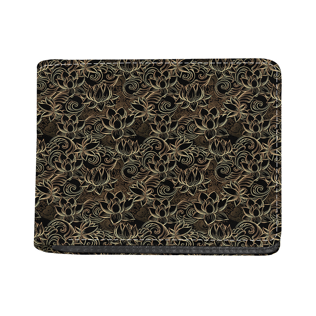 Black And Gold Lotus Pattern Print Bifold Wallet