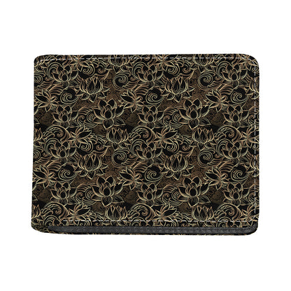 Black And Gold Lotus Pattern Print Bifold Wallet