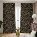 Black And Gold Lotus Pattern Print Dimout Pencil Pleat Curtains