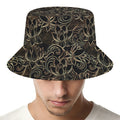 Black And Gold Lotus Pattern Print Bucket Hat