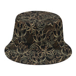 Black And Gold Lotus Pattern Print Bucket Hat