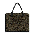 Black And Gold Lotus Pattern Print Canvas Tote Bag