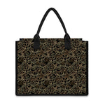 Black And Gold Lotus Pattern Print Canvas Tote Bag