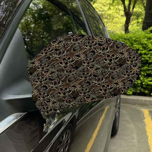 Black And Gold Lotus Pattern Print Car Side Mirror Covers