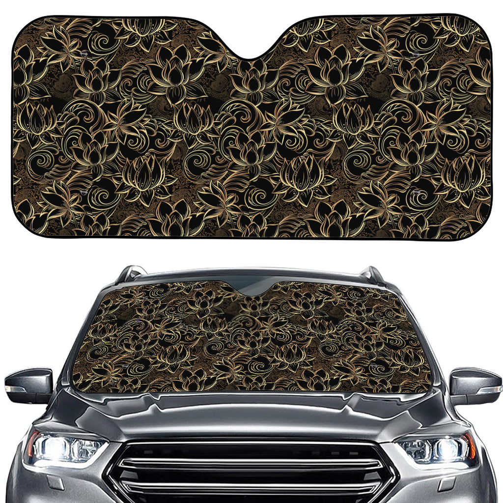 Black And Gold Lotus Pattern Print Car Windshield Sun Shade