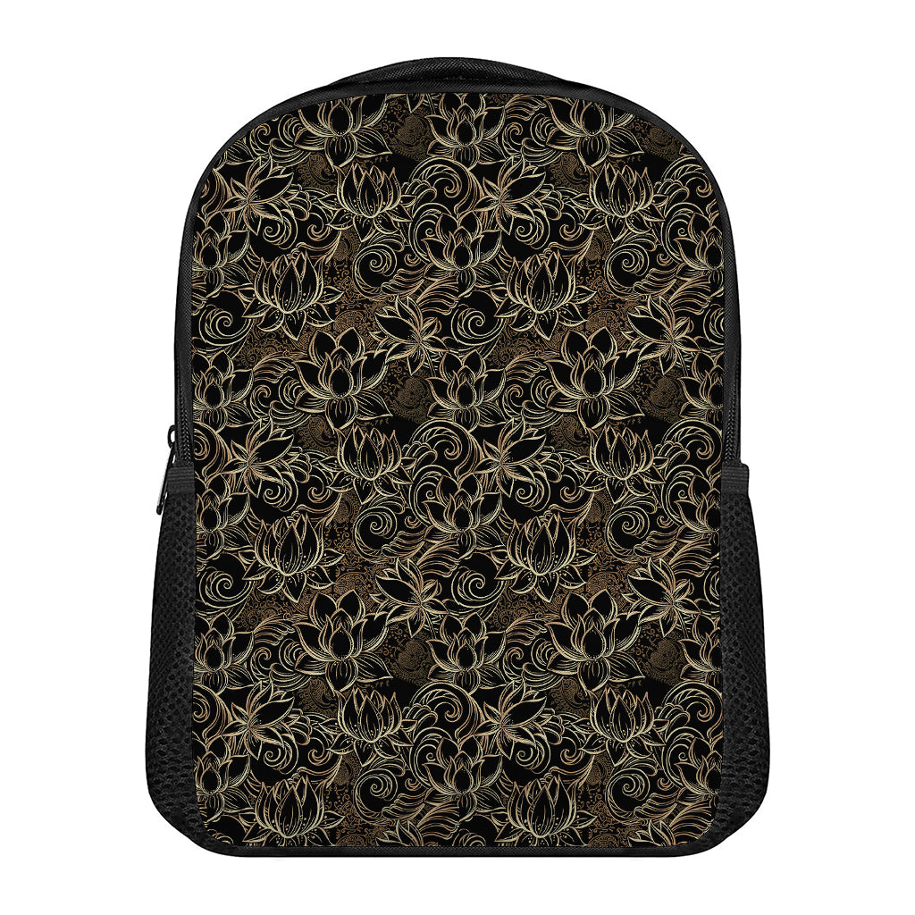 Black And Gold Lotus Pattern Print Casual Backpack