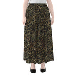 Black And Gold Lotus Pattern Print Chiffon Maxi Skirt