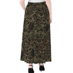 Black And Gold Lotus Pattern Print Chiffon Maxi Skirt