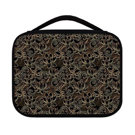 Black And Gold Lotus Pattern Print Classic Bible Case