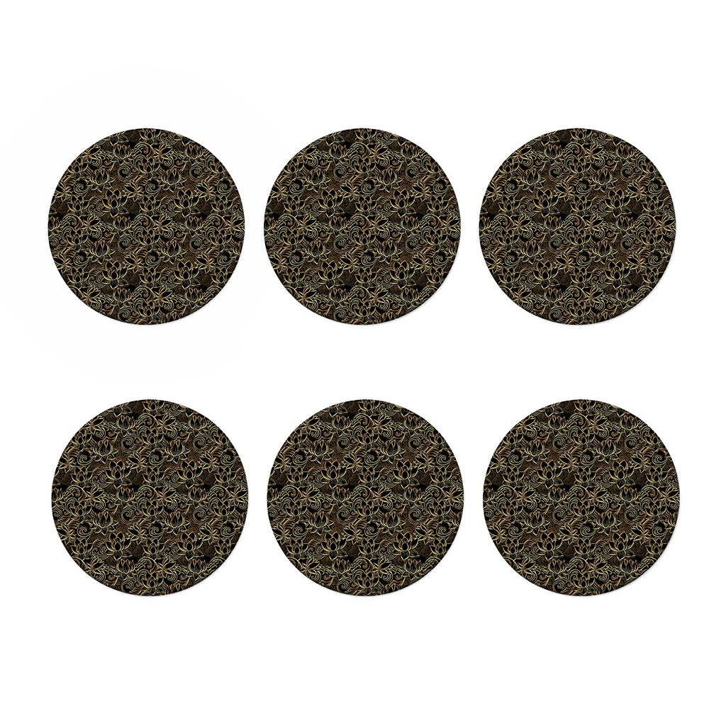 Black And Gold Lotus Pattern Print Coaster Set
