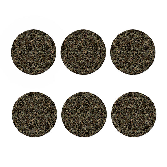Black And Gold Lotus Pattern Print Coaster Set