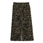Black And Gold Lotus Pattern Print Cotton Front Slit Maxi Skirt