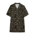 Black And Gold Lotus Pattern Print Cotton Hawaiian Shirt
