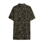 Black And Gold Lotus Pattern Print Cotton Hawaiian Shirt