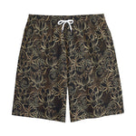 Black And Gold Lotus Pattern Print Cotton Shorts