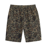Black And Gold Lotus Pattern Print Cotton Shorts