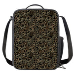 Black And Gold Lotus Pattern Print Crossbody Lunch Bag