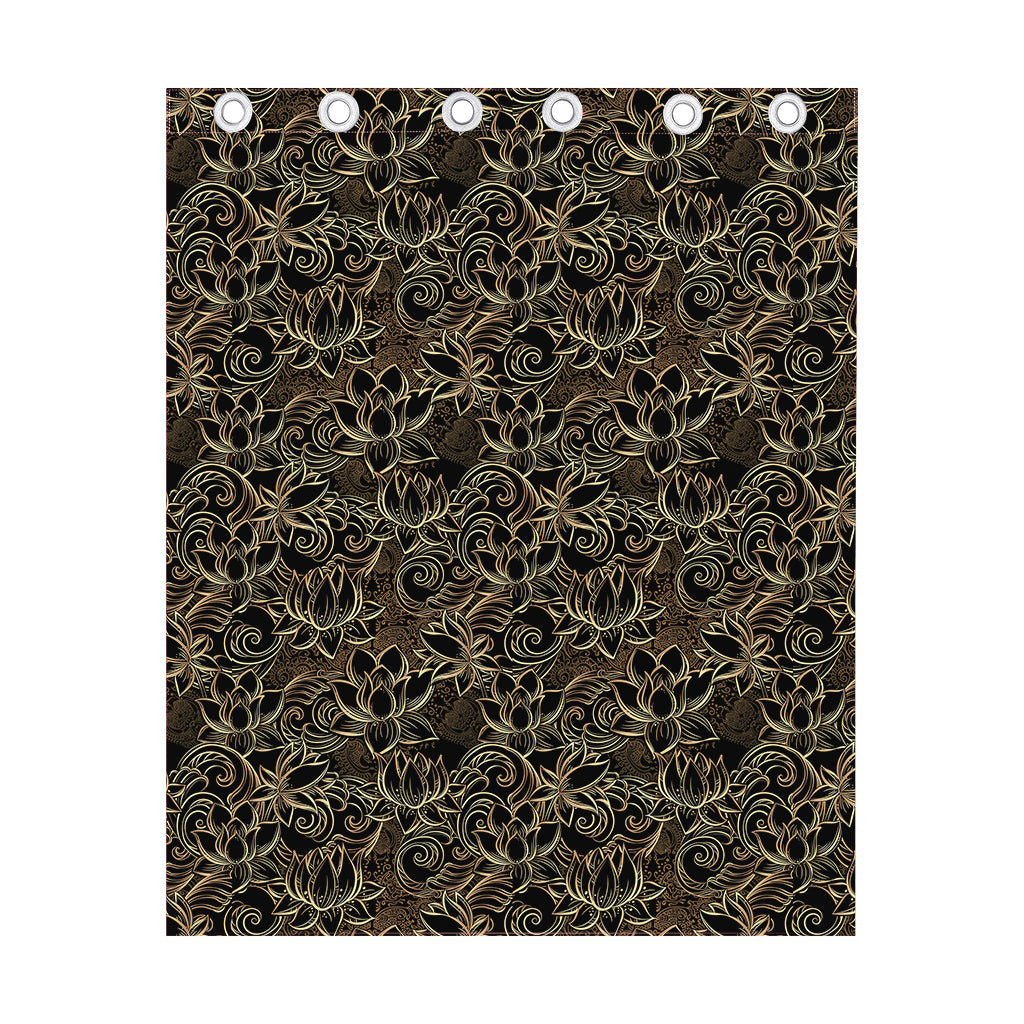 Black And Gold Lotus Pattern Print Curtain