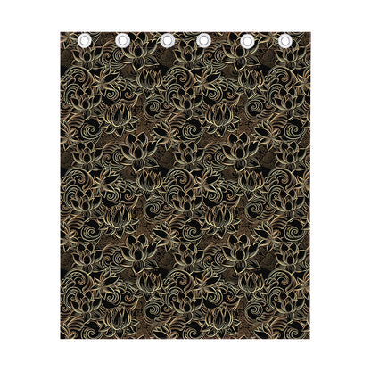 Black And Gold Lotus Pattern Print Curtain