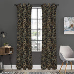 Black And Gold Lotus Pattern Print Curtain