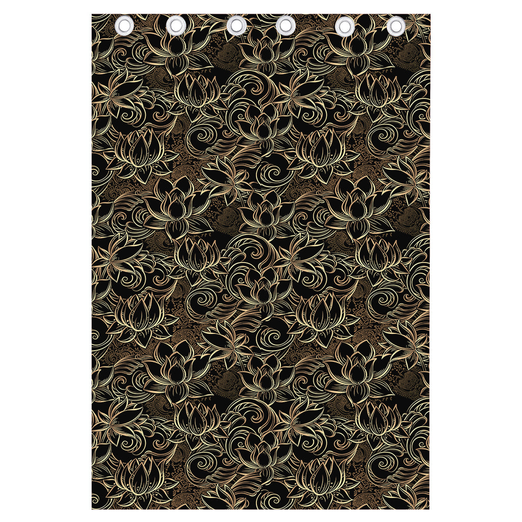 Black And Gold Lotus Pattern Print Curtain