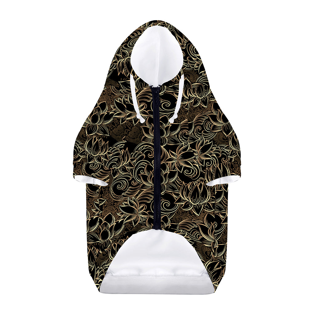 Black And Gold Lotus Pattern Print Dog Zip Up Hoodie