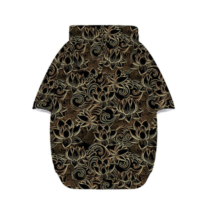 Black And Gold Lotus Pattern Print Dog Zip Up Hoodie