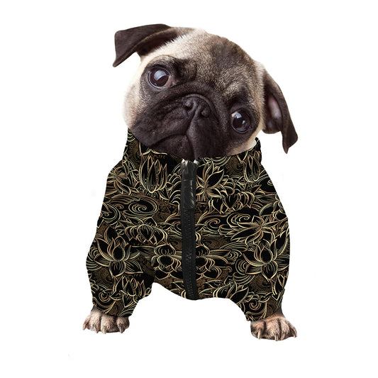 Black And Gold Lotus Pattern Print Dog Zip Up Jacket