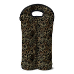 Black And Gold Lotus Pattern Print Double Neoprene Wine Tote