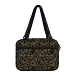 Black And Gold Lotus Pattern Print Double Strap Bible Bag