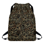Black And Gold Lotus Pattern Print Drawstring Backpack