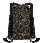 Black And Gold Lotus Pattern Print Drawstring Backpack