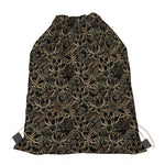 Black And Gold Lotus Pattern Print Drawstring Bag