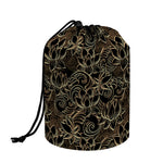 Black And Gold Lotus Pattern Print Drawstring Makeup Bag