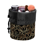 Black And Gold Lotus Pattern Print Drawstring Makeup Bag