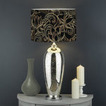 Black And Gold Lotus Pattern Print Drum Lamp Shade