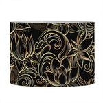Black And Gold Lotus Pattern Print Drum Lamp Shade