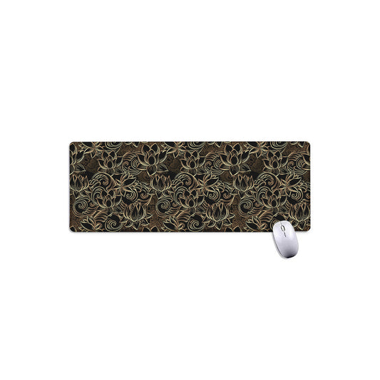 Black And Gold Lotus Pattern Print Extended Mouse Pad