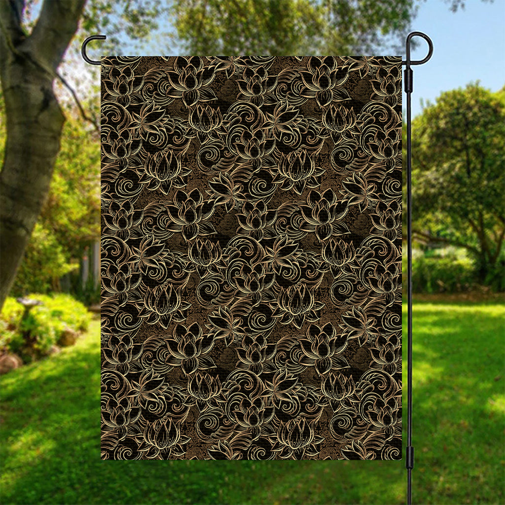 Black And Gold Lotus Pattern Print Garden Flag