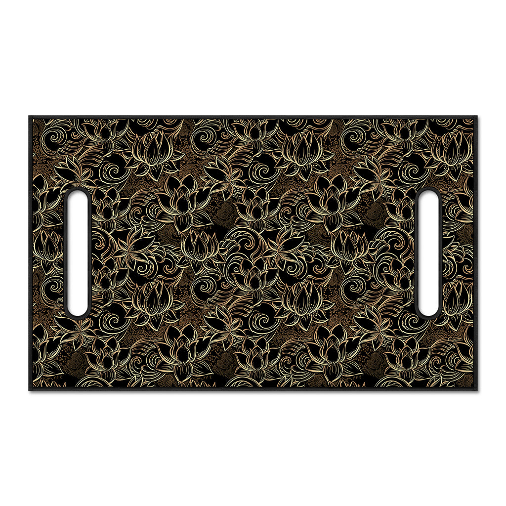 Black And Gold Lotus Pattern Print Golf Cart Seat Cover