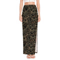 Black And Gold Lotus Pattern Print High Slit Maxi Skirt