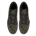 Black And Gold Lotus Pattern Print High Top Leather Sneakers